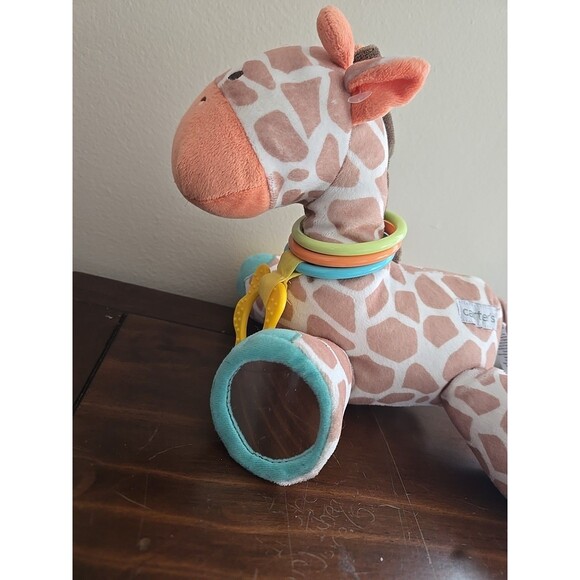 Carters Stuffed Plush Giraffe Orange Brown Tan Crinkle Rattle Teething Ring 10" - Picture 3 of 6
